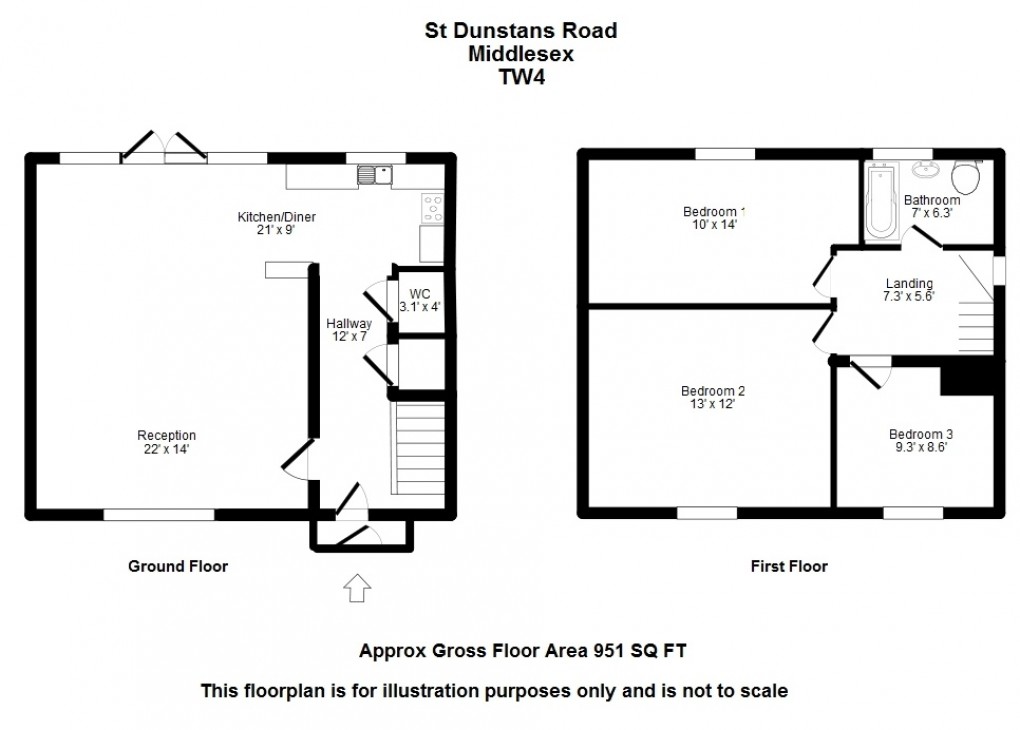 Floorplan for Hounslow, Middlesex, TW4